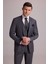 Erkek Gri Çizgili Slim Fit Çizgili Kırlangıç Yaka Yelekli Takım Elbise 2