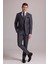 Erkek Gri Çizgili Slim Fit Çizgili Kırlangıç Yaka Yelekli Takım Elbise 3