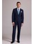 Erkek Lacivert Çizgili Regular Fit Mono Yaka %100 Yün Takım Elbise 3