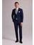 Erkek Lacivert Çizgili Slim Fit Mono Yaka %100 Yün Takım Elbise 1