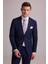 Erkek Lacivert Çizgili Slim Fit Mono Yaka %100 Yün Takım Elbise 3
