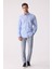 Erkek Mavi Slim Fit Gizli Yaka Düğmeli Keten Gömlek 1