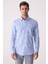 Erkek Mavi Slim Fit Gizli Yaka Düğmeli Keten Gömlek 2