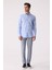 Erkek Mavi Slim Fit Gizli Yaka Düğmeli Keten Gömlek 3