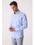 Erkek Mavi Slim Fit Gizli Yaka Düğmeli Keten Gömlek 4