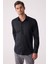 Erkek Siyah Slim Fit Klasik Yaka Keten Gömlek 1