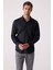Erkek Siyah Slim Fit Klasik Yaka Keten Gömlek 2