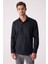 Erkek Siyah Slim Fit Klasik Yaka Keten Gömlek 4