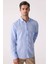 Erkek Mavi Slim Fit Klasik Yaka Keten Gömlek 3