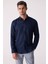Erkek Lacivert Slim Fit Klasik Yaka Keten Gömlek 1