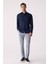 Erkek Lacivert Slim Fit Klasik Yaka Keten Gömlek 2