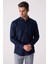 Erkek Lacivert Slim Fit Klasik Yaka Keten Gömlek 3