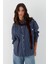 Çizgili Oversize Poplin Gömlek Lacivert 3