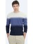 Lacivert Bisiklet Yaka Jakarlı Pamuk Karışımlı Triko Kazak 6