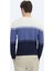 Lacivert Bisiklet Yaka Jakarlı Pamuk Karışımlı Triko Kazak 5