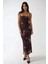 Kadın Desenli Askılı Bodycon Maxi Elbise Kestane Kahvesi 2