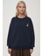 Kadın Rahat Hayvan Nakışlı Şardonlu Bisiklet Yaka Hoodie Blue 2