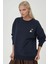 Kadın Rahat Hayvan Nakışlı Şardonlu Bisiklet Yaka Hoodie Blue 7