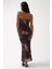 Kadın Desenli Askılı Bodycon Maxi Elbise Brown 4