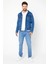 Erkek Mevsimlik Jeans Basic Bol Mavi Kot Ceket 6