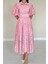 Pembe Kemerli Balon Kollu Elbise Pembe-S 4