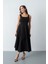 Kadın Siyah Kare Yaka Incili Midi Elbise 2