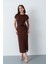 Kadın Kahverengi Toka Detay Midi Davet Elbisesi 2