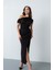 Kadın Siyah Omuz Dekolteli Midi Davet Elbisesi 4