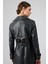 Jenny -X Kadın Siyah Kruvaze Yaka Deri Pardösü 24WGE52631M 6