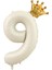 Krem Rakam Balon Kral Taçlı Rakam Folyo Balon Set 1