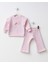 Kız Bebek Pamuklu Pembe Fiyonk Detaylı Sweatshirt Ispanyol Paça Takım - Dantel Volanlı Şık Tasarım 1