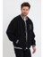 Erkek Oversize Nakışlı Siyah Bol Kot Kolej Ceket 4