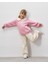 Kız Çocuk Pamuklu Pembe Paris Baskılı Dantel Yaka Sweatshirt Ekru Pantolon Takım 3