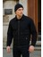 Erkek Fermuarlı Basic Cepli Siyah Bol Kot Ceket 1