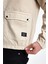 Erkek Fermuarlı Basic Cepli Krem Bol Kot Ceket 6