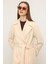 Reglan Kol Pelerin Detaylı Kendinden Desenli Limited Edition Kaban Krem 3141 4