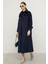 Reglan Kol Pelerin Detaylı Uzun Moher Kaban Lacivert 3144 3
