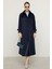 Reglan Kol Pelerin Detaylı Uzun Moher Kaban Lacivert 3144 5
