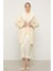 Şal Yaka Kürklü Belden Bağlamalı Kaban Ekru 3093 3