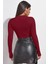 Kadın Bordo Göğüs Dekolteli Uzun Kollu Cut Out Crop Top Bluz 2