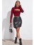 Kadın Bordo Göğüs Dekolteli Uzun Kollu Cut Out Crop Top Bluz 3