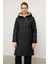Kapüşonlu Garni Detaylı Kapitone Mont Siyah 6782 2