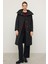Çıkabilen Kapüşonlu Devrik Yaka Kapitone Mont Siyah 6792 2