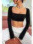Kadın Siyah Uzun Kol Göğüs ve Sırt Dekolteli Crop Top Bluz 5