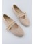 Bej Süet Rengi Babet Zımbalı Çift Tokalı Kadın Babet | Günlük Rahat Düz Taban Mary Jane Ayakkabı 2