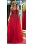 Kırmızı Kalın Askı Kloş Etekli Tül Uzun Abiye Elbise 6871 1