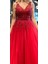 Kırmızı Kalın Askı Kloş Etekli Tül Uzun Abiye Elbise 6871 4