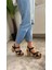 Kadın Siyah Cilt Çapraz Bant 10 cm Platfom Topuklu Mantar Taban Ayakkabı & Sandalet K-800 5