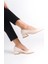 Kadın Krem 3,5 cm Kalın Topuklu Ayakkabı 3