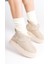 Kadın Krem Süet Içi Kürklü Kalın Tabanli (4,5 cm ) Mini Kısa Bot 1